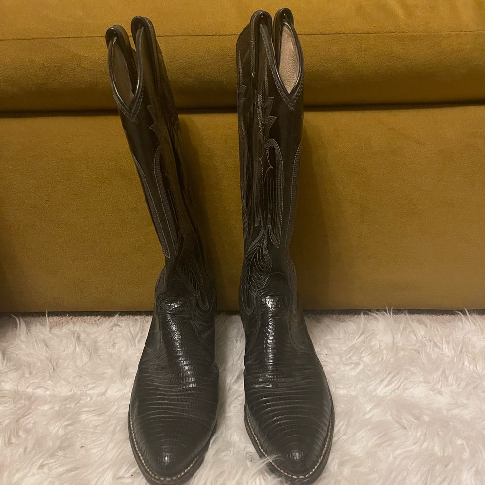 Dan Post Snakeskin Cowboy Boots-Black